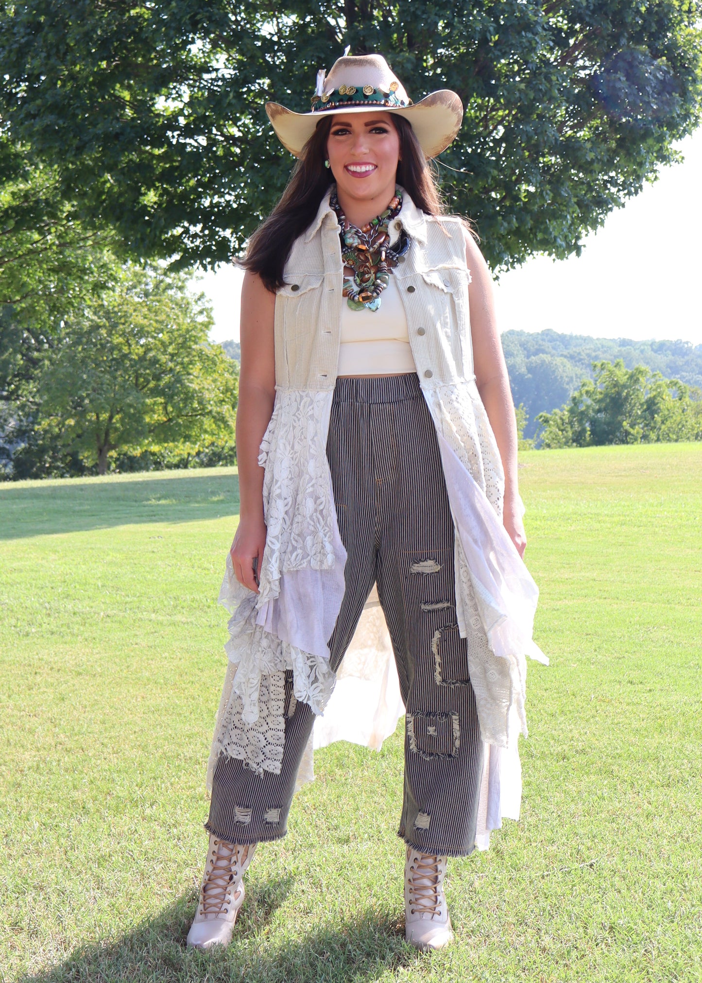 Corduroy Vest With Tiered Handkerchief Skirt