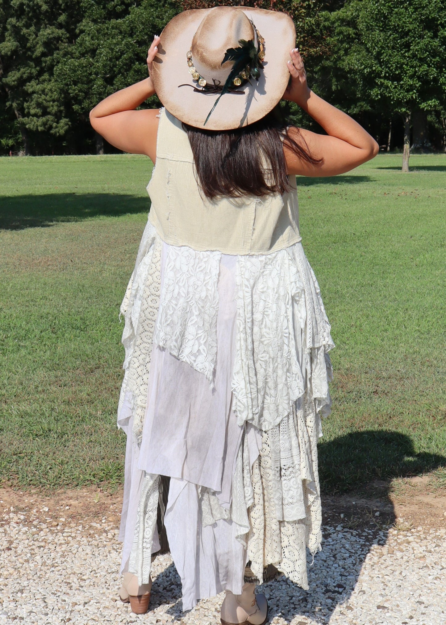 Corduroy Vest With Tiered Handkerchief Skirt