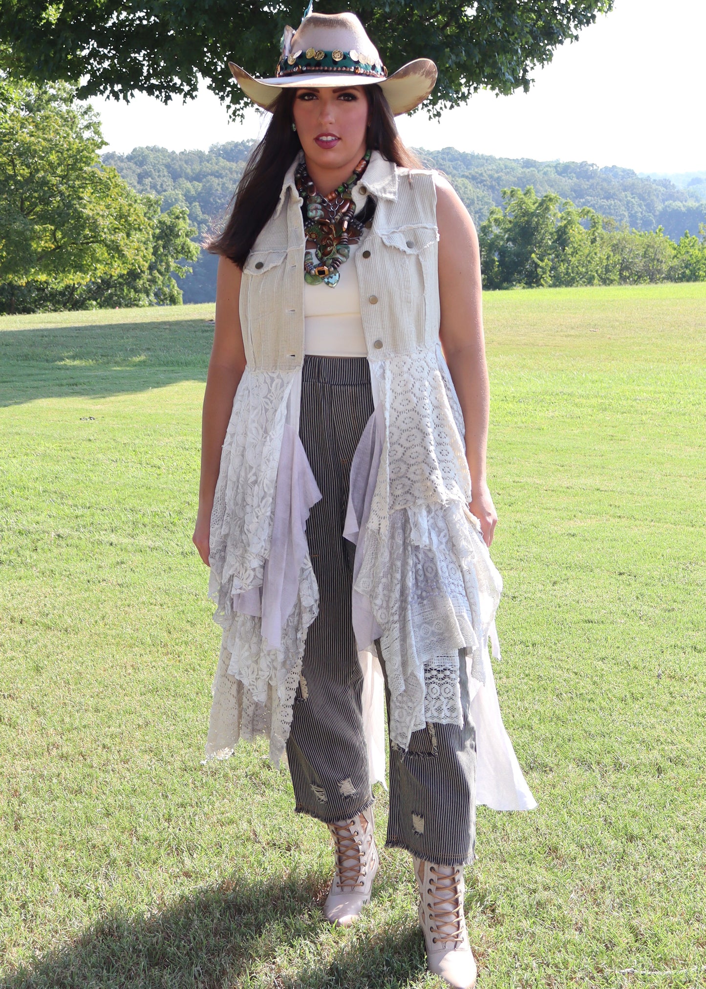 Corduroy Vest With Tiered Handkerchief Skirt