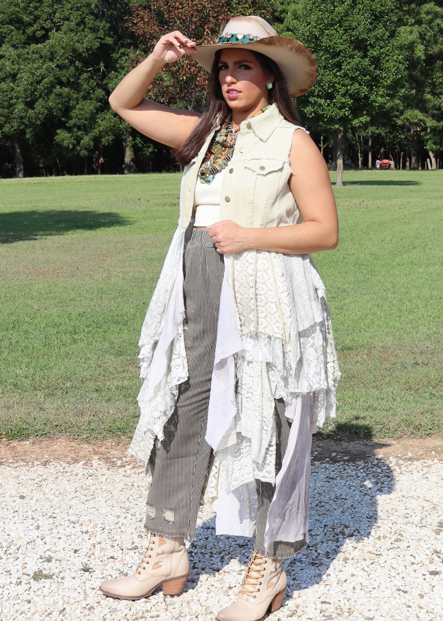 Corduroy Vest With Tiered Handkerchief Skirt