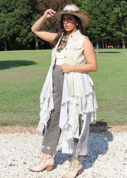 Corduroy Vest With Tiered Handkerchief Skirt