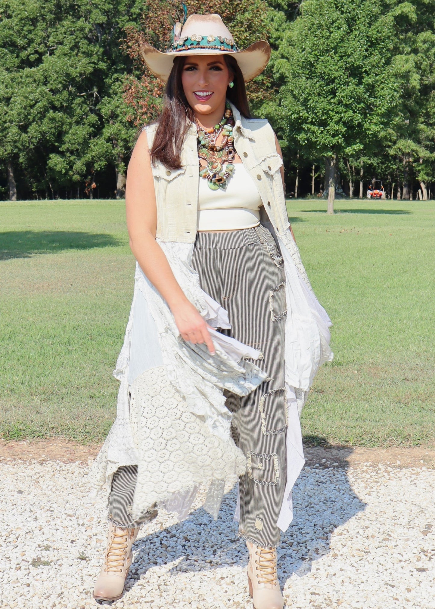 Corduroy Vest With Tiered Handkerchief Skirt