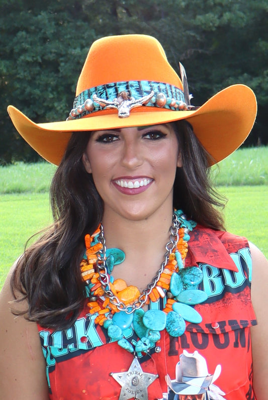 Orange/Turquois Cowboy Lover Hat - Size Large