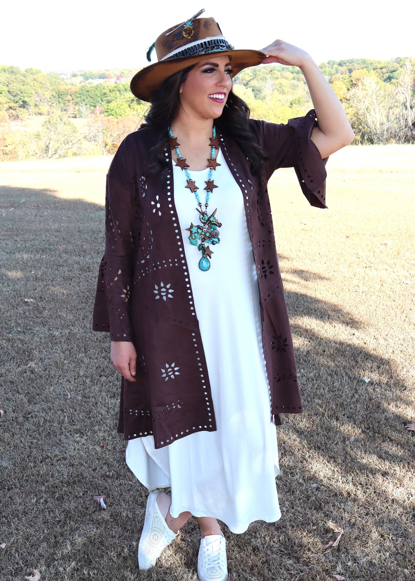 Hey There Cowgirl Kimono - Chocolate Brown