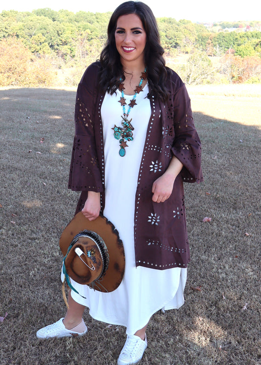 Hey There Cowgirl Kimono - Chocolate Brown