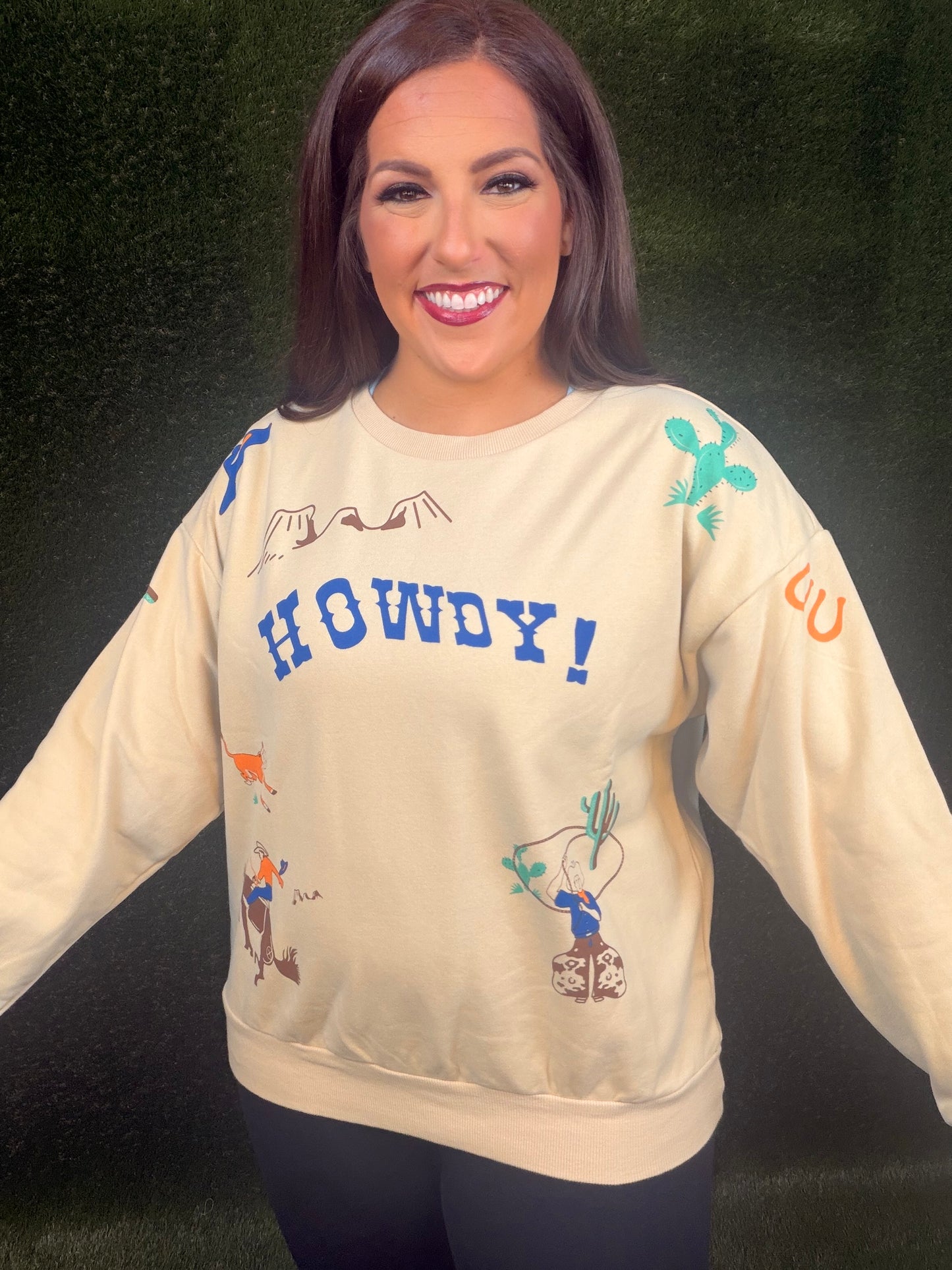 Western Graphic Howdy Sweatshirt - Taupe
