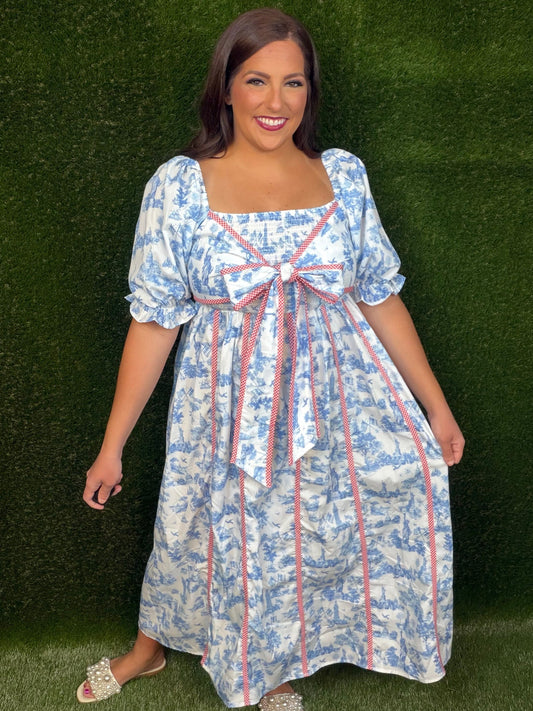 Miss Americana Toile Midi Dress - Blue