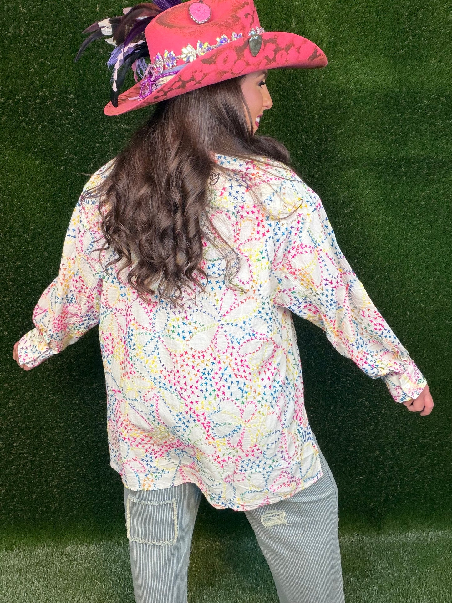Splash Of Color Embroidered Top - Off-White