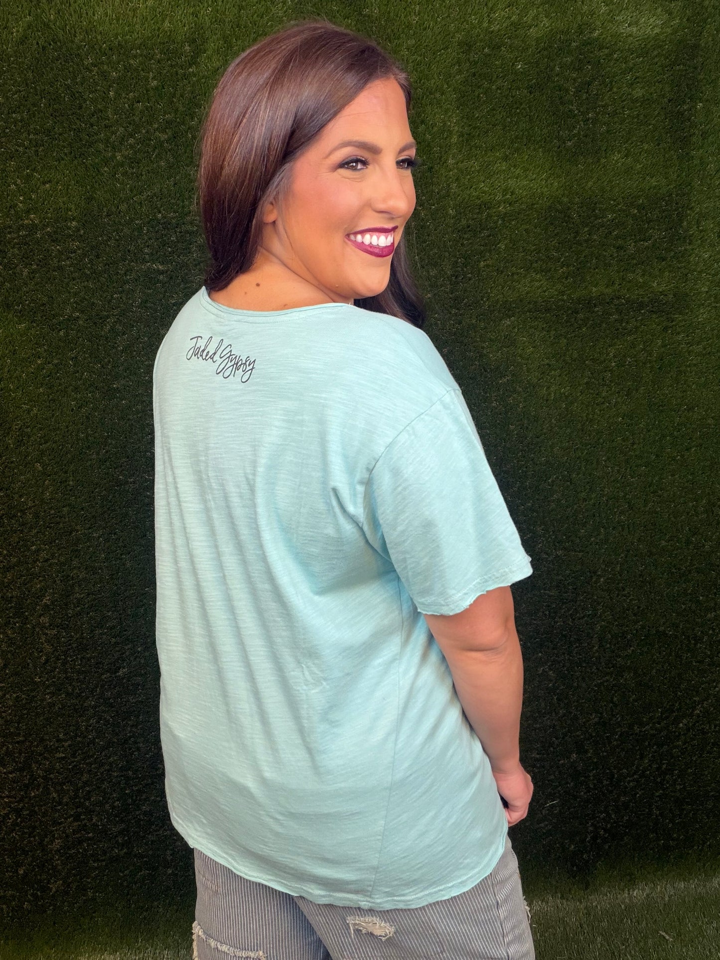 Moon Dance Solid V-Neck Tee - Mint