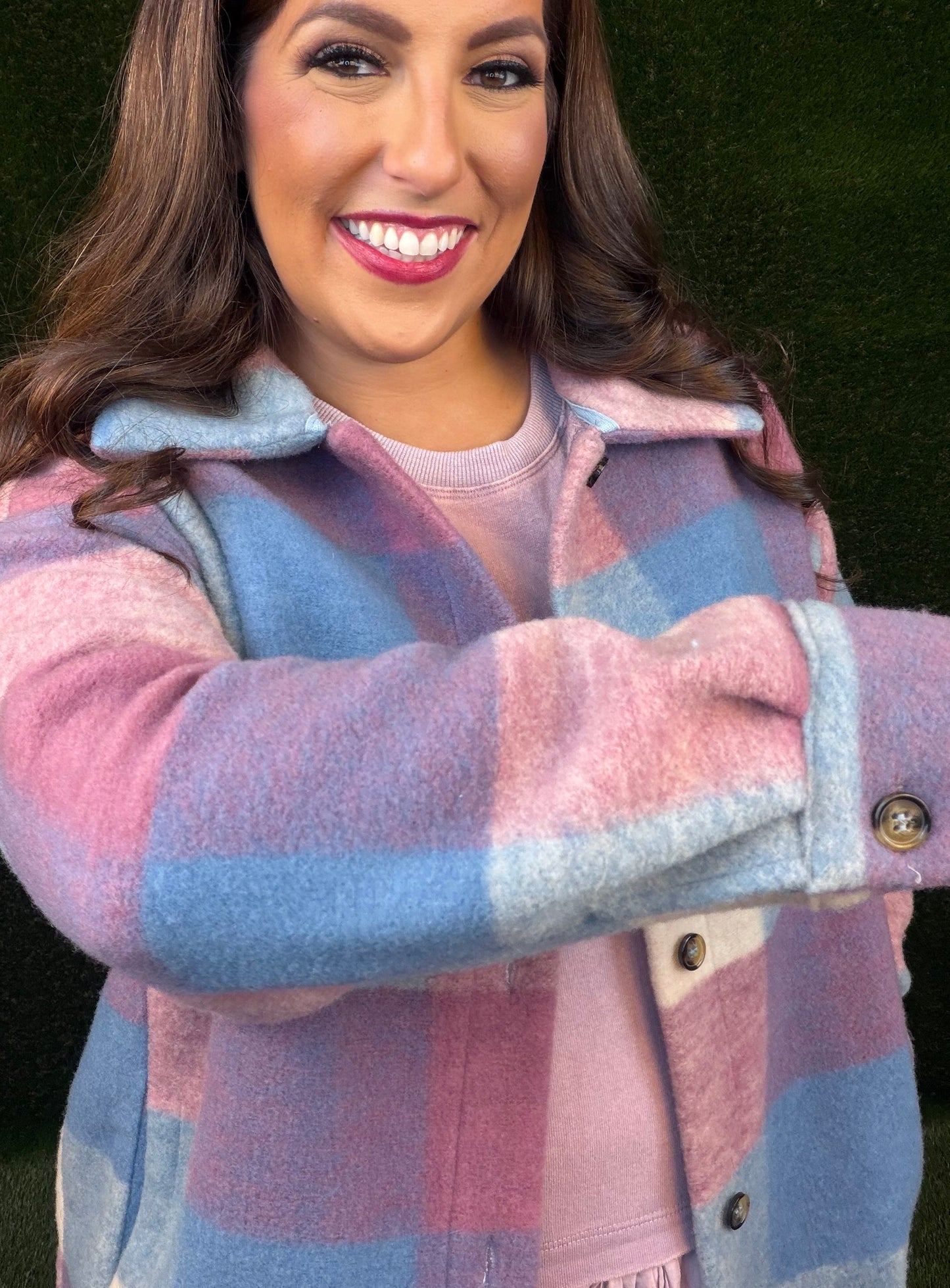 Orchid and Blue Plaid Oversized Shacket