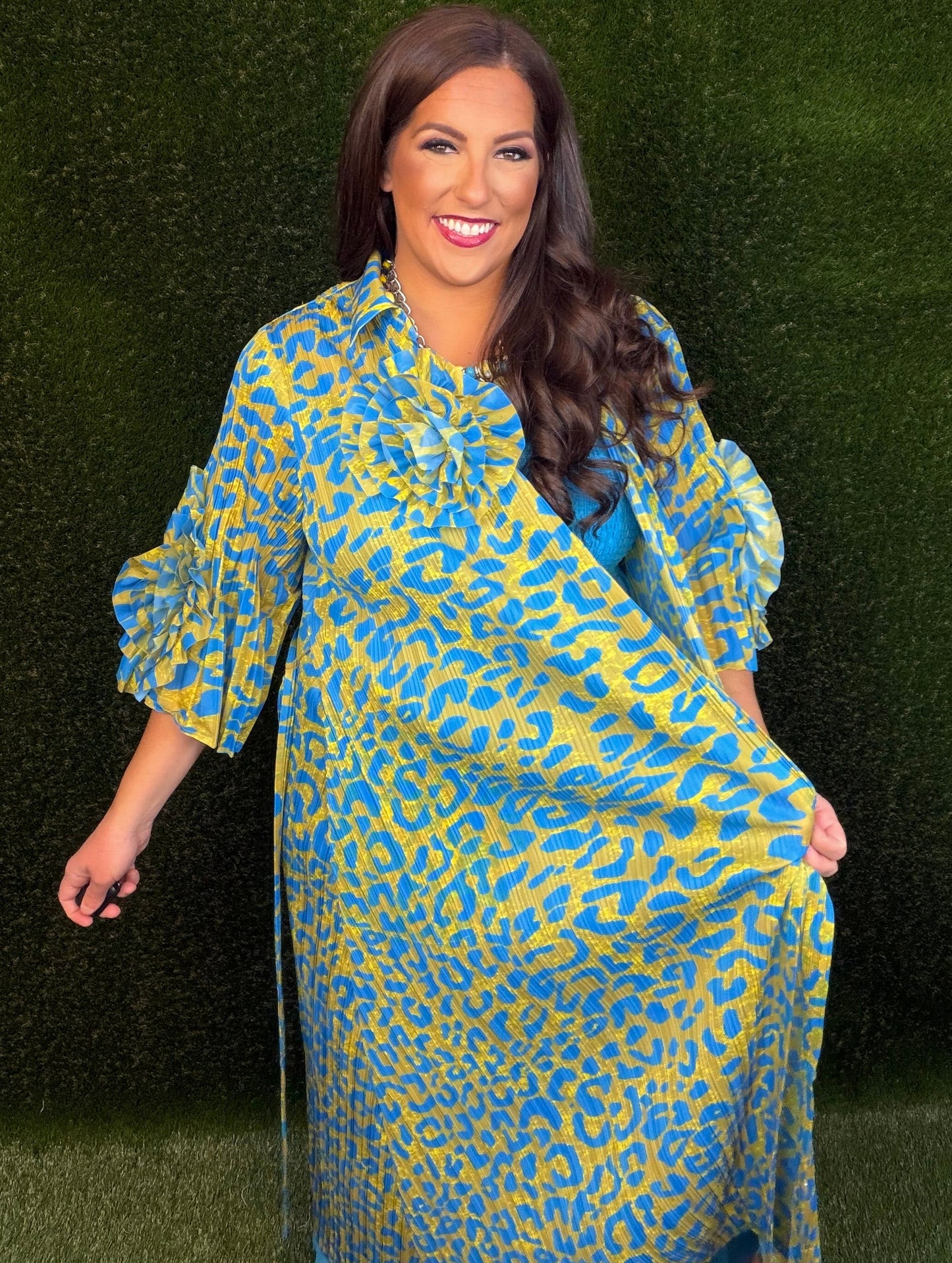 Welcome To The Jungle Leopard Dress - Ocean Blue and Chartreuse Green