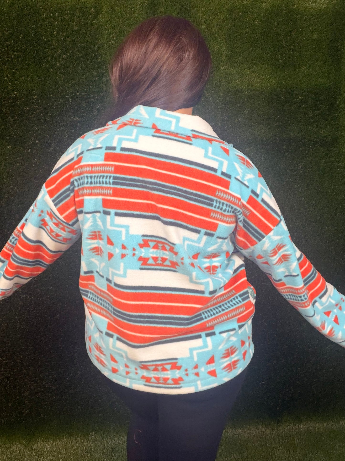 Aztec Soft Cozy Zip-Up Jacket - Aqua