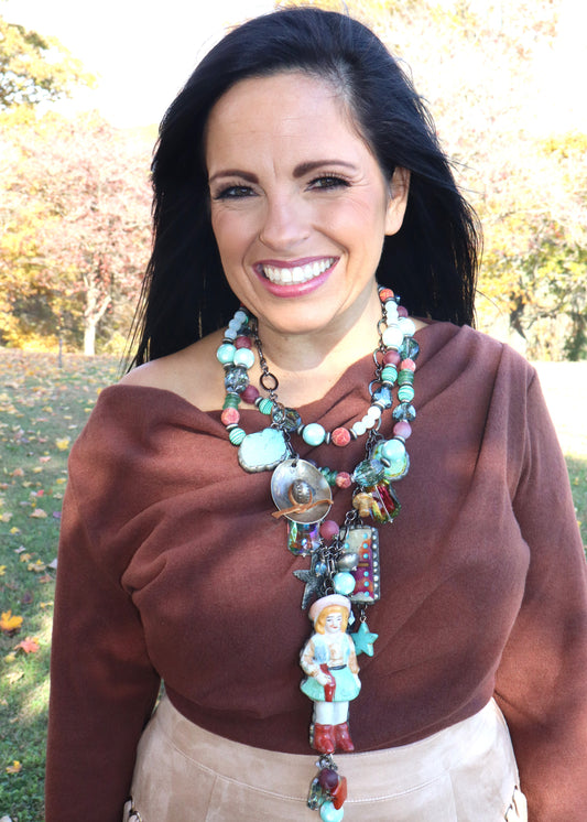 Domino Cowgirl Necklace - Mint/Kelly Green