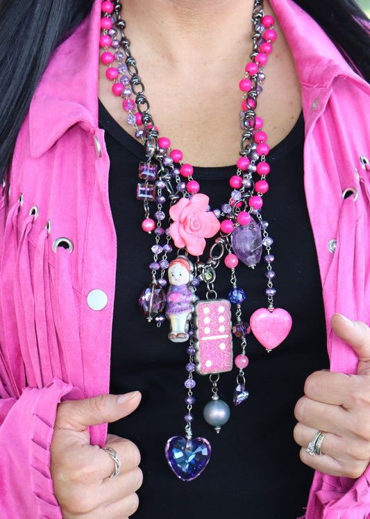 Domino Girl Pink/Purple Necklace