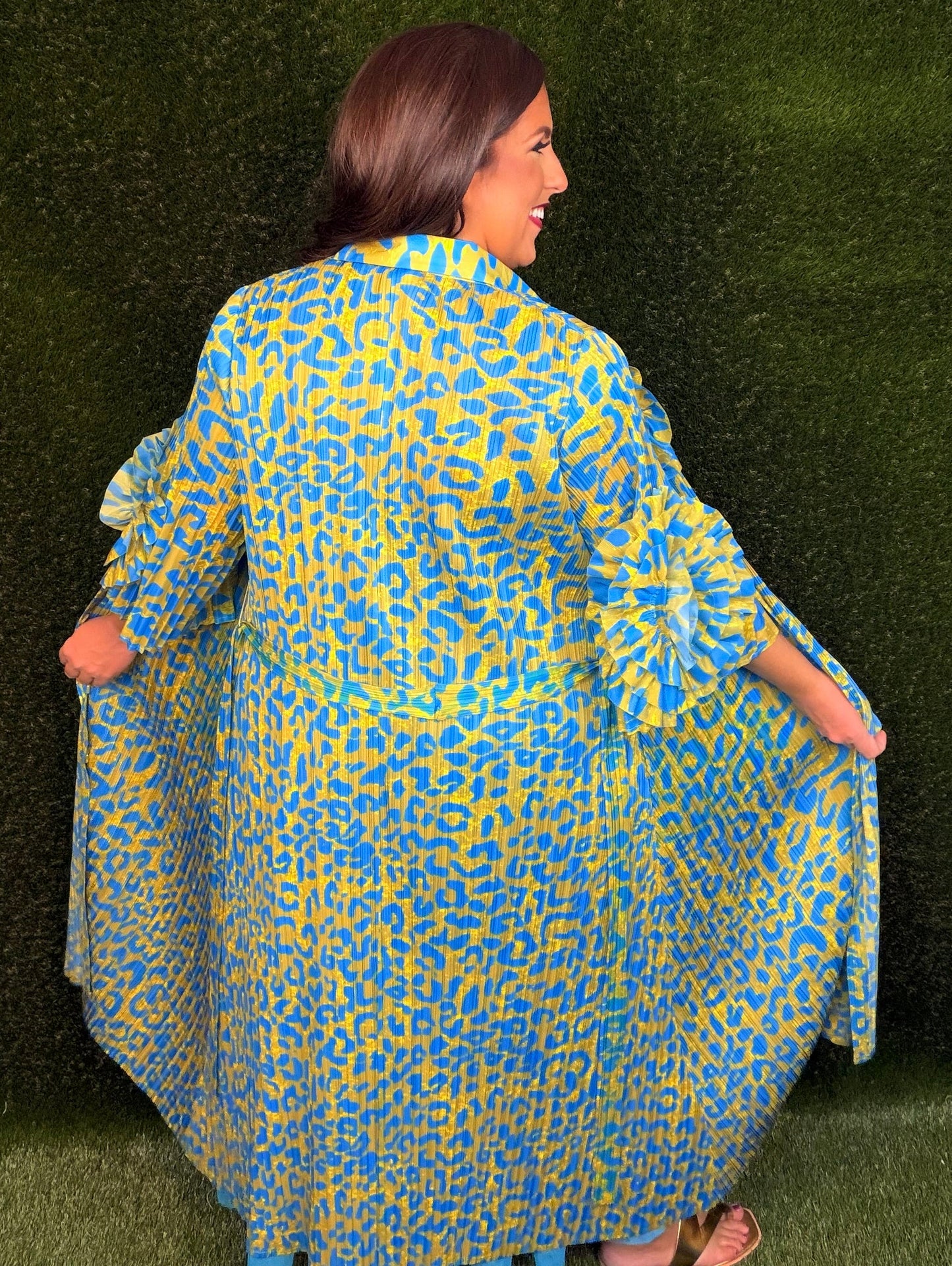 Welcome To The Jungle Leopard Dress - Ocean Blue and Chartreuse Green