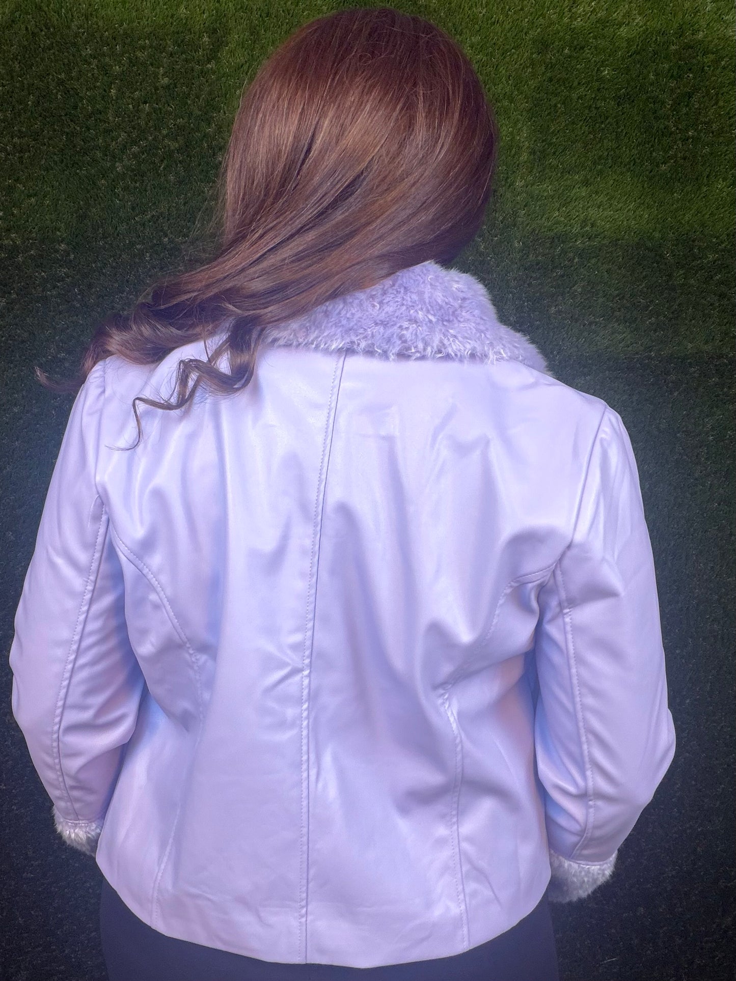 Frost Lilac Faux Leather Collared Jacket