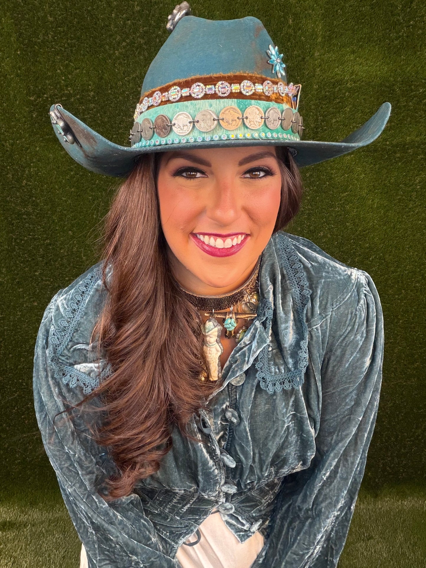 The Peacock Cowboy Hat - Turquoise - Size Large