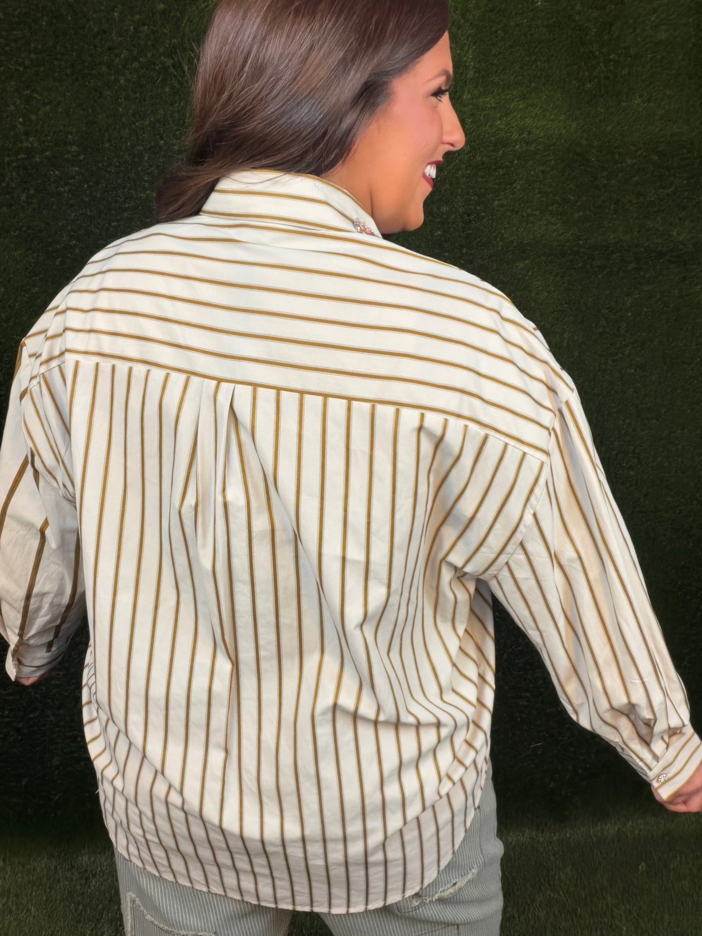 I Mean Business Button-Up - Gold Pinstripe