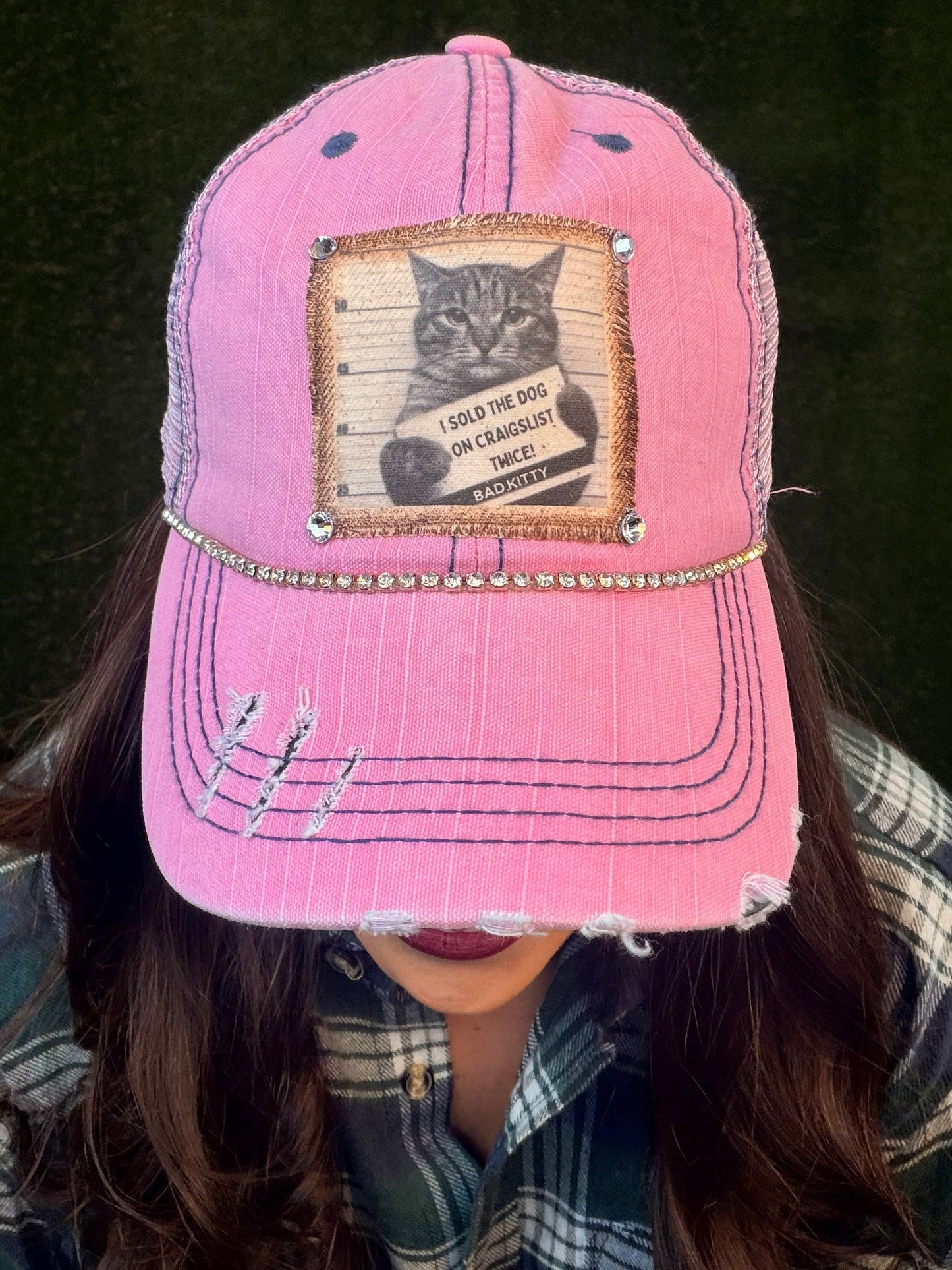 Cat Mugshot Baseball Cap - Pink