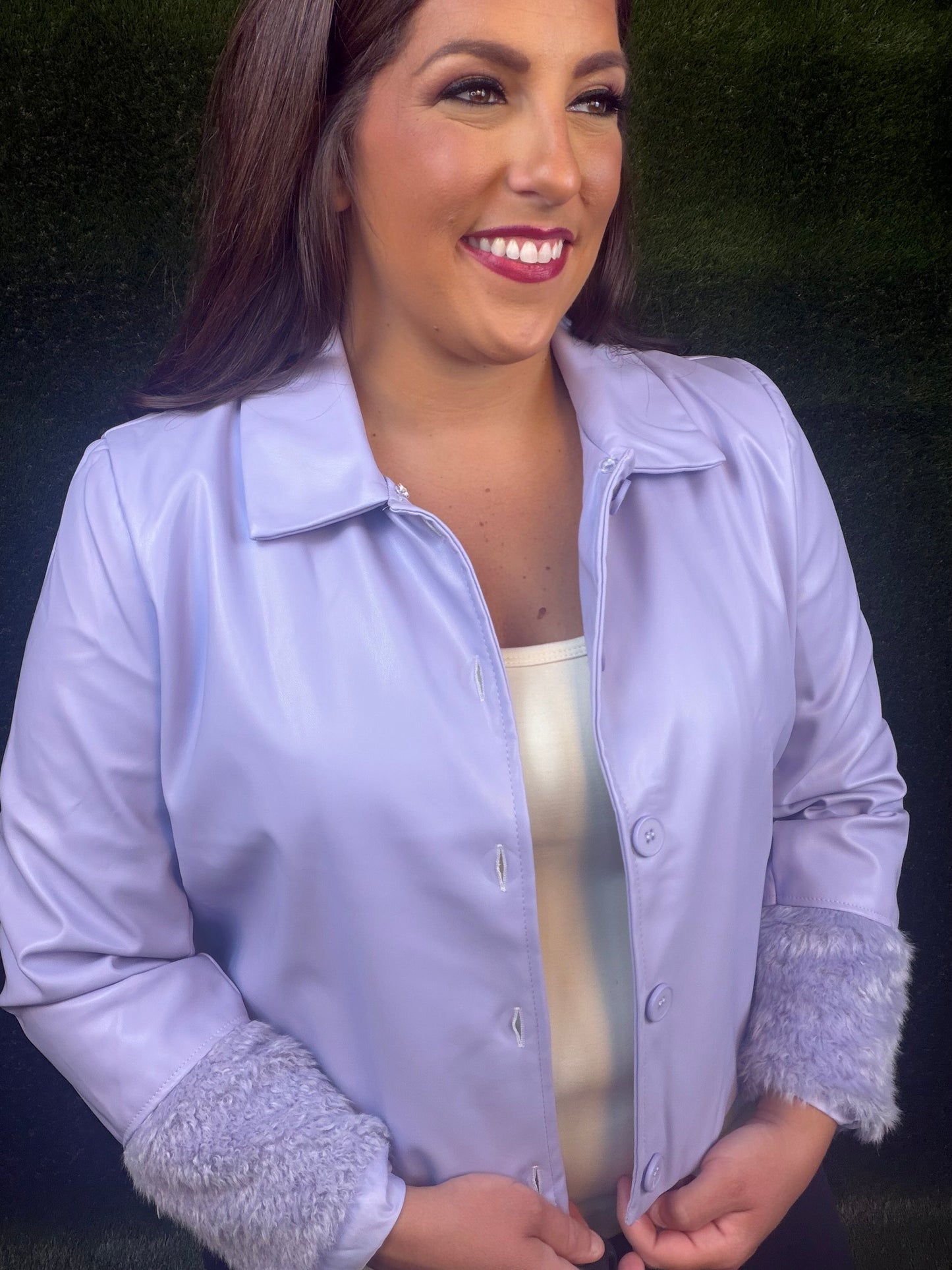 Frost Lilac Faux Leather Collared Jacket
