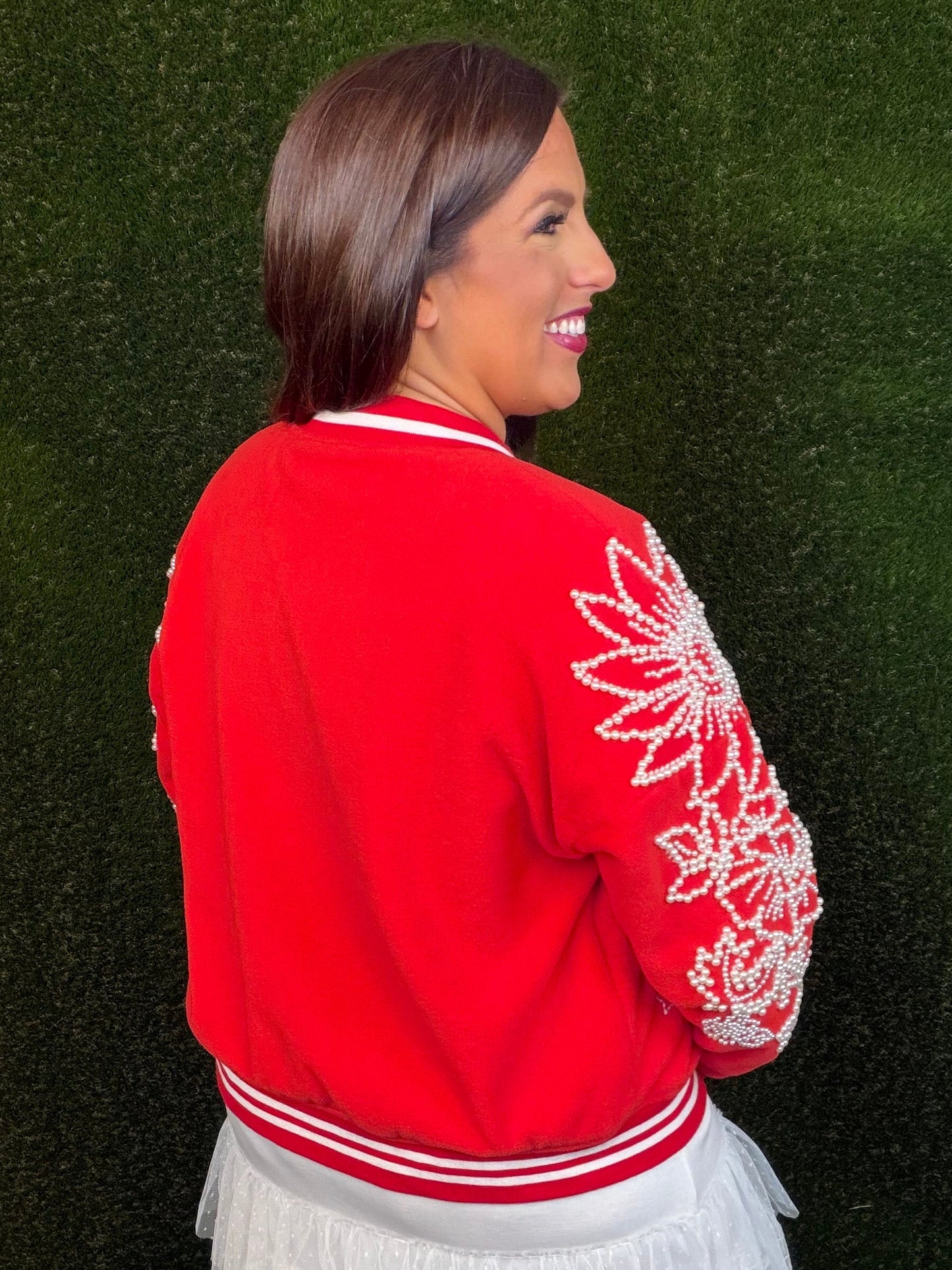 Red Pearl Varsity Letterman Jacket