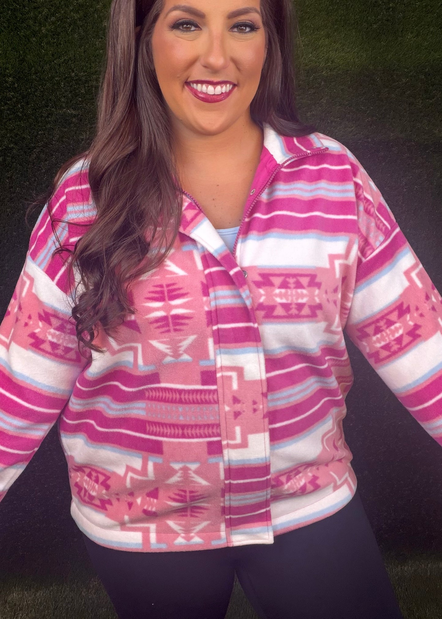 Aztec Soft Cozy Zip-Up Jacket - Pink