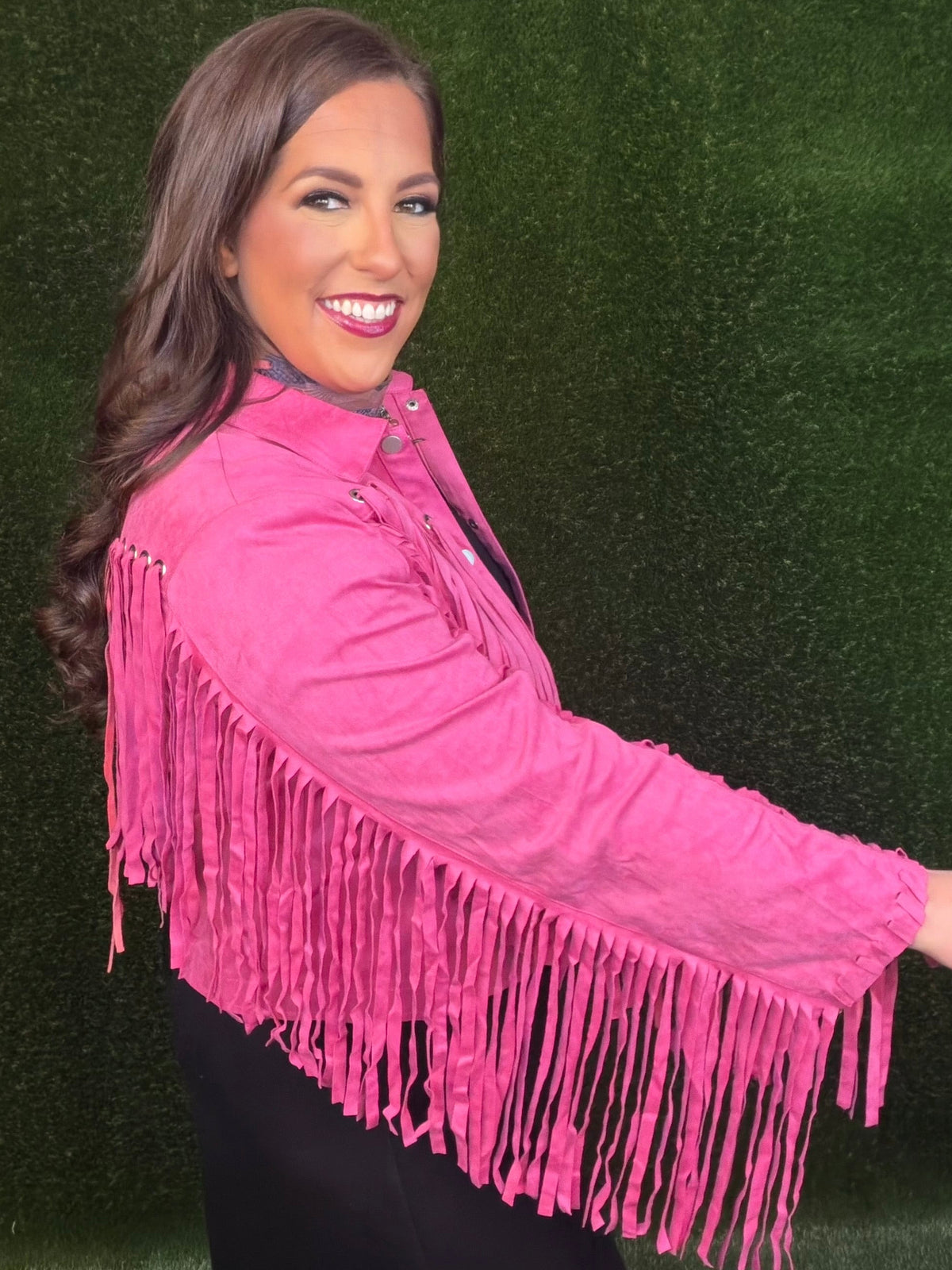 Party On Fringe Suede Jacket - Hot Pink