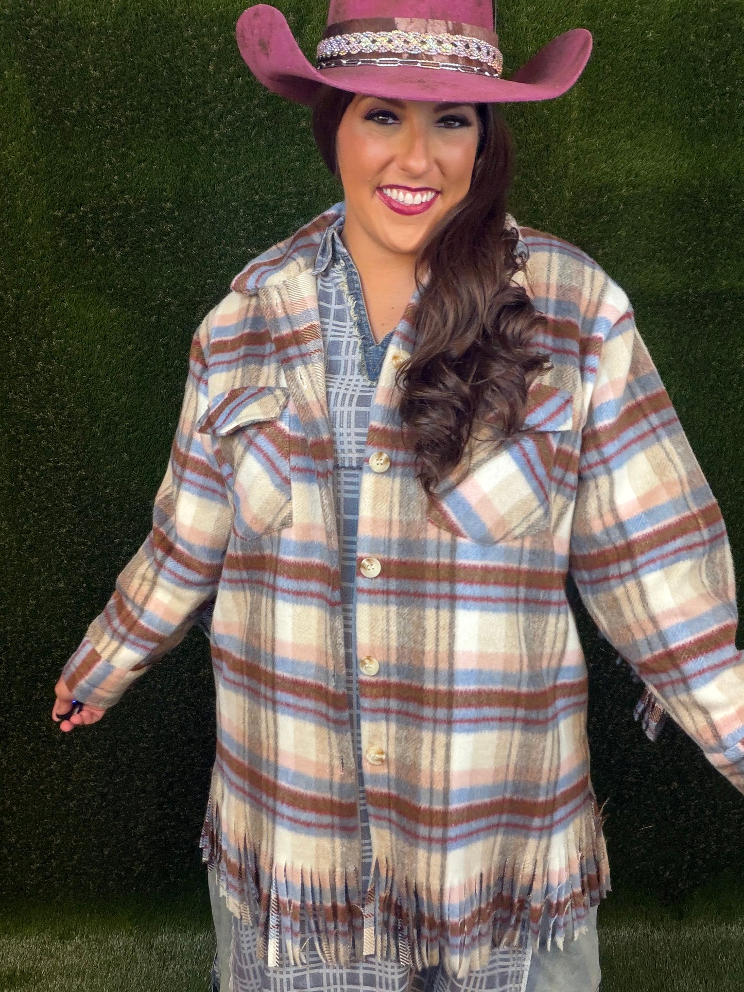 Cabin Comfort Fringe Shirt Jacket - Cranberry