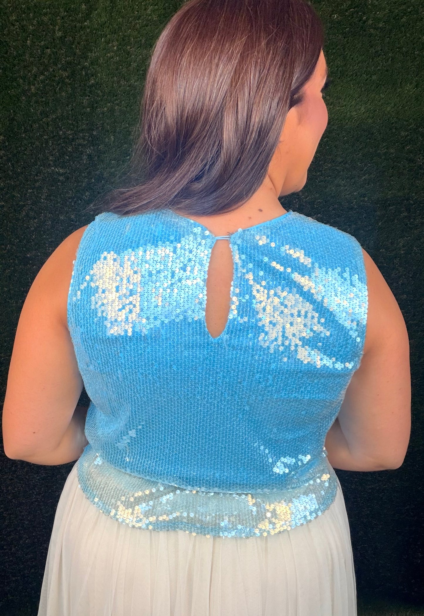 Sequin Boxy Crop Top - Aqua Blue