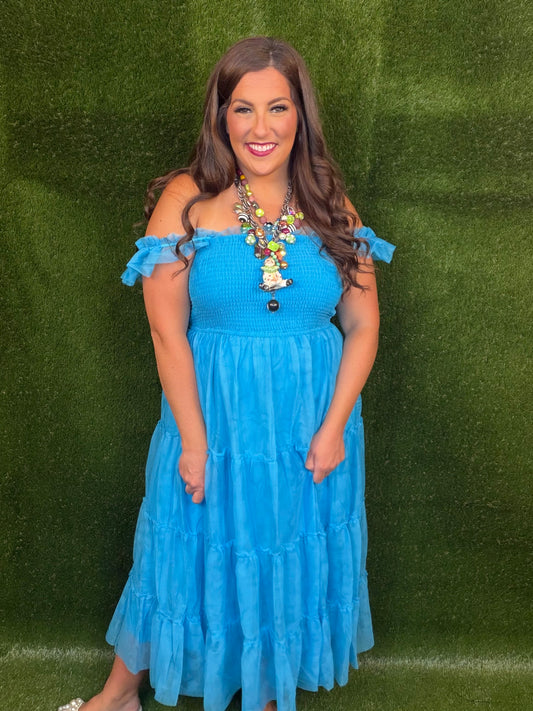 Belle Of The Ball Tulle Midi Dress - Hawaiian Blue