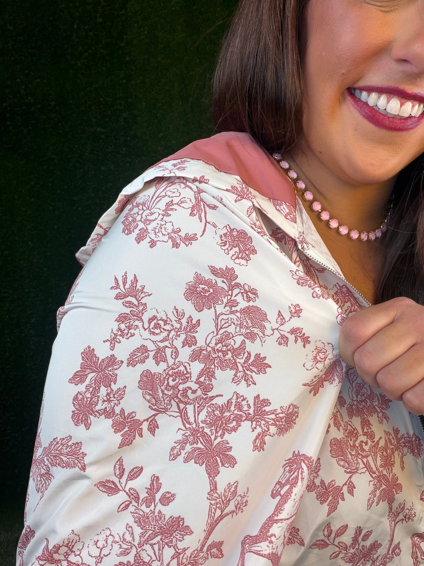 Vintage Horse Toile Print Windbreaker - Dusty Rose/Off White