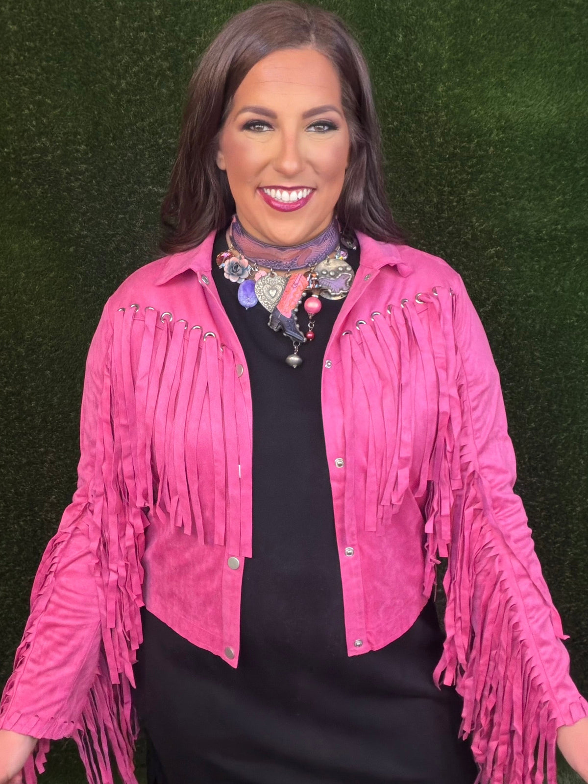 Party On Fringe Suede Jacket - Hot Pink