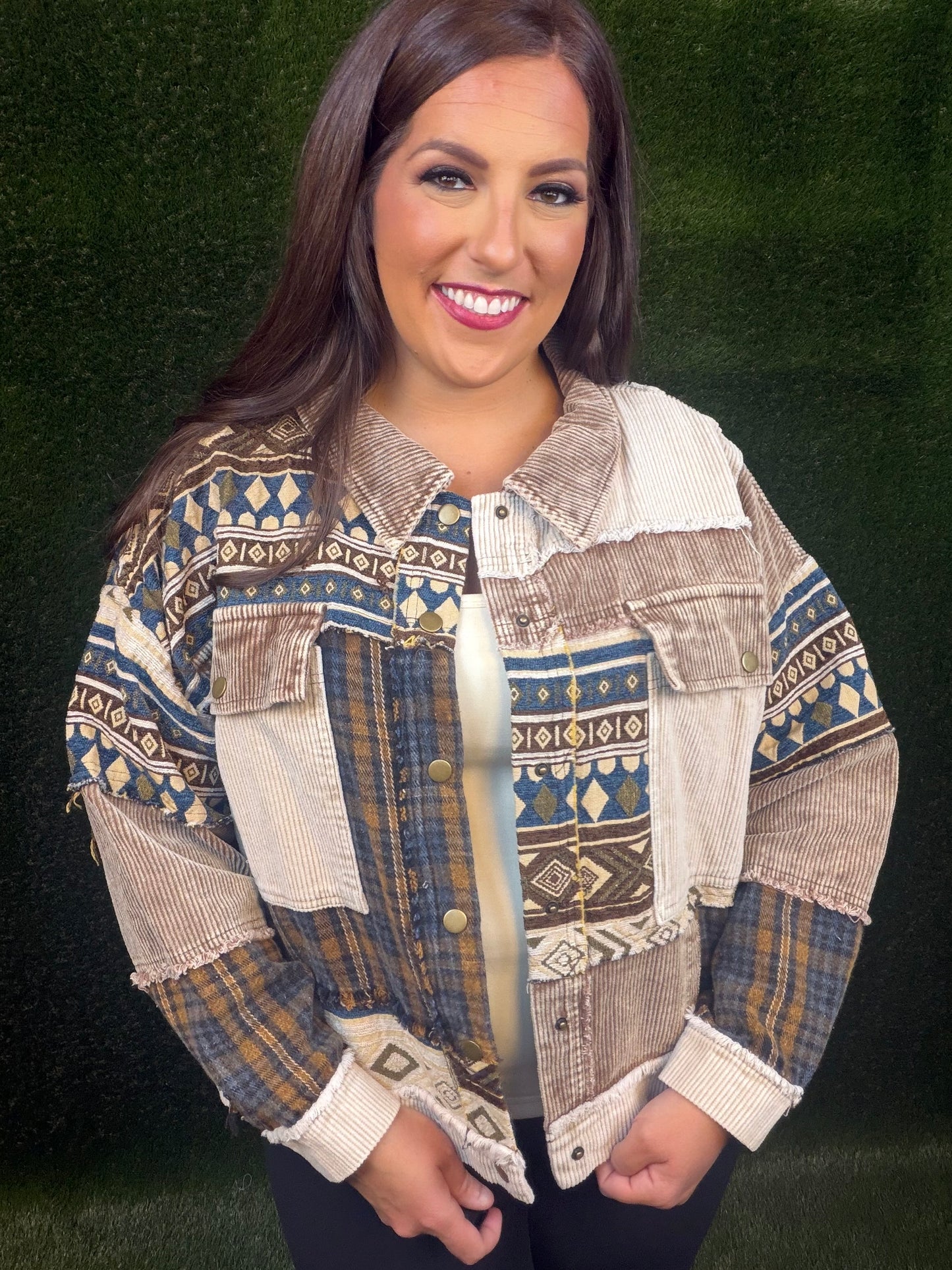 Alpine Ridge Mixed Media Jacket - Brown/Navy