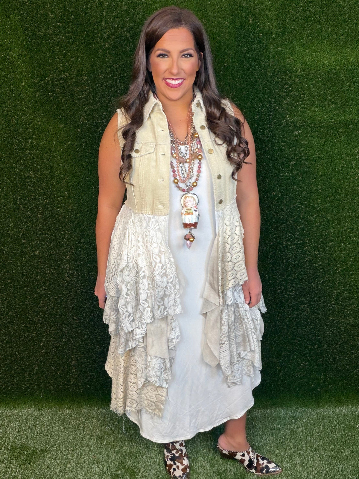 Corduroy Vest With Tiered Handkerchief Skirt