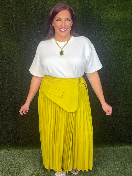 Pleated Wrap Skirt - Chartreuse
