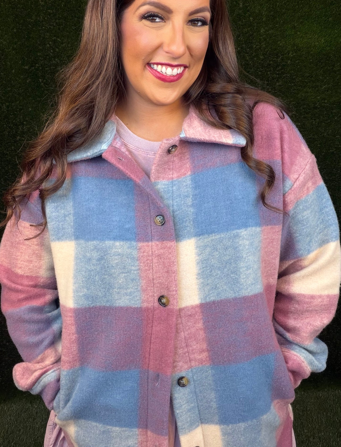 Orchid and Blue Plaid Oversized Shacket
