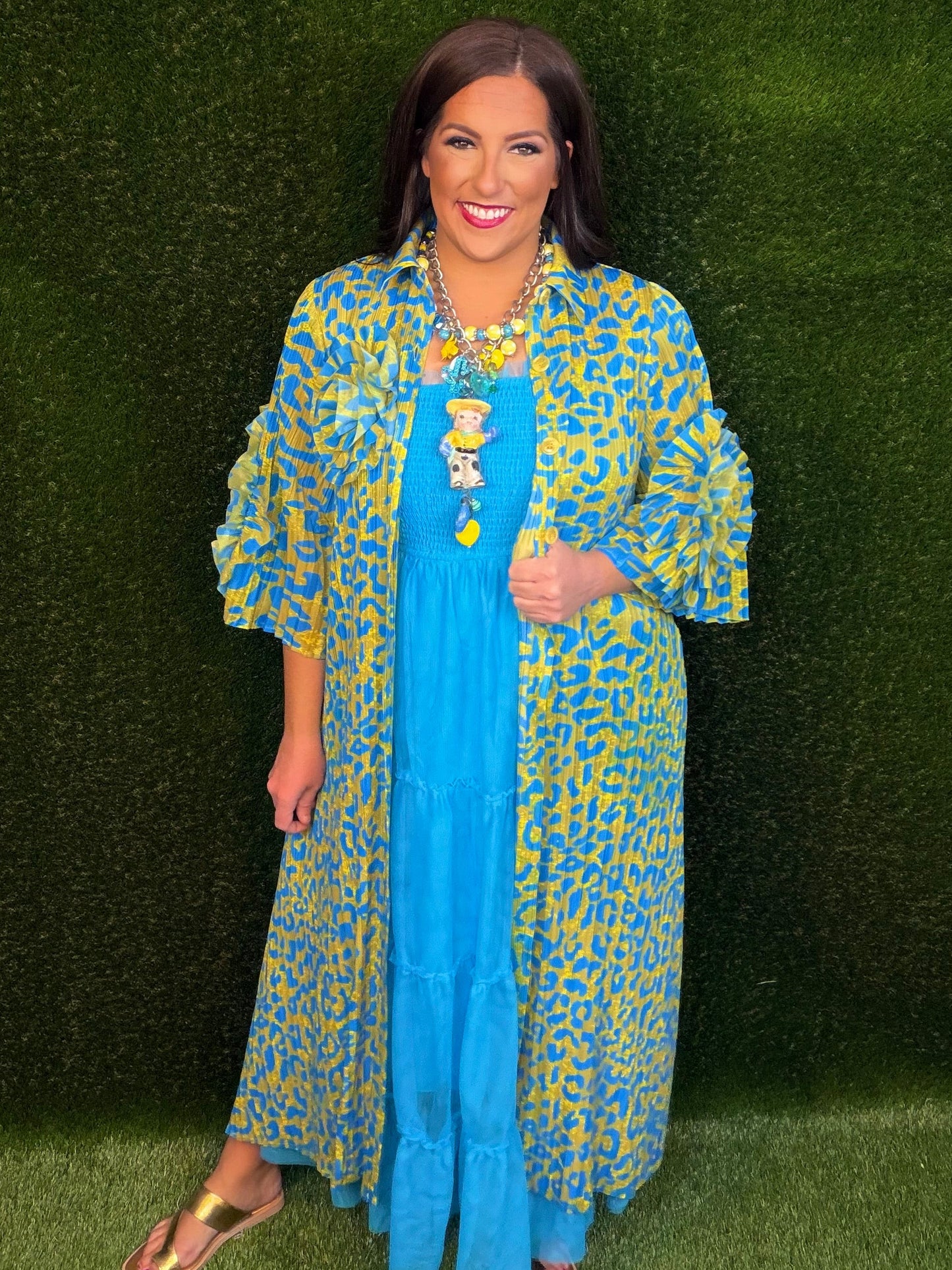 Welcome To The Jungle Leopard Dress - Ocean Blue and Chartreuse Green