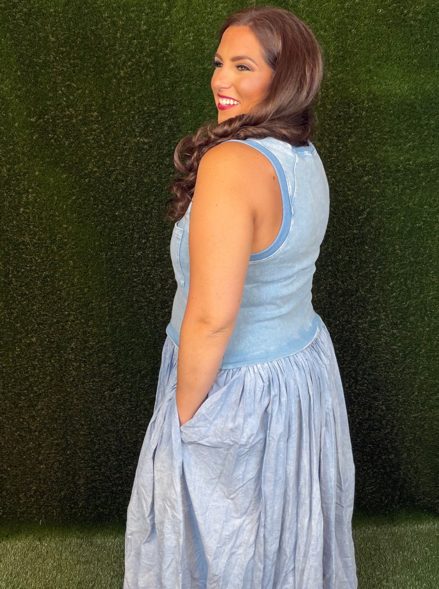 Sleeveless Balloon Skirt Dress - Light Blue