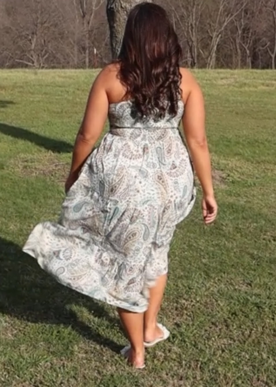 One shoulder Paisley Midi Dress - Mint