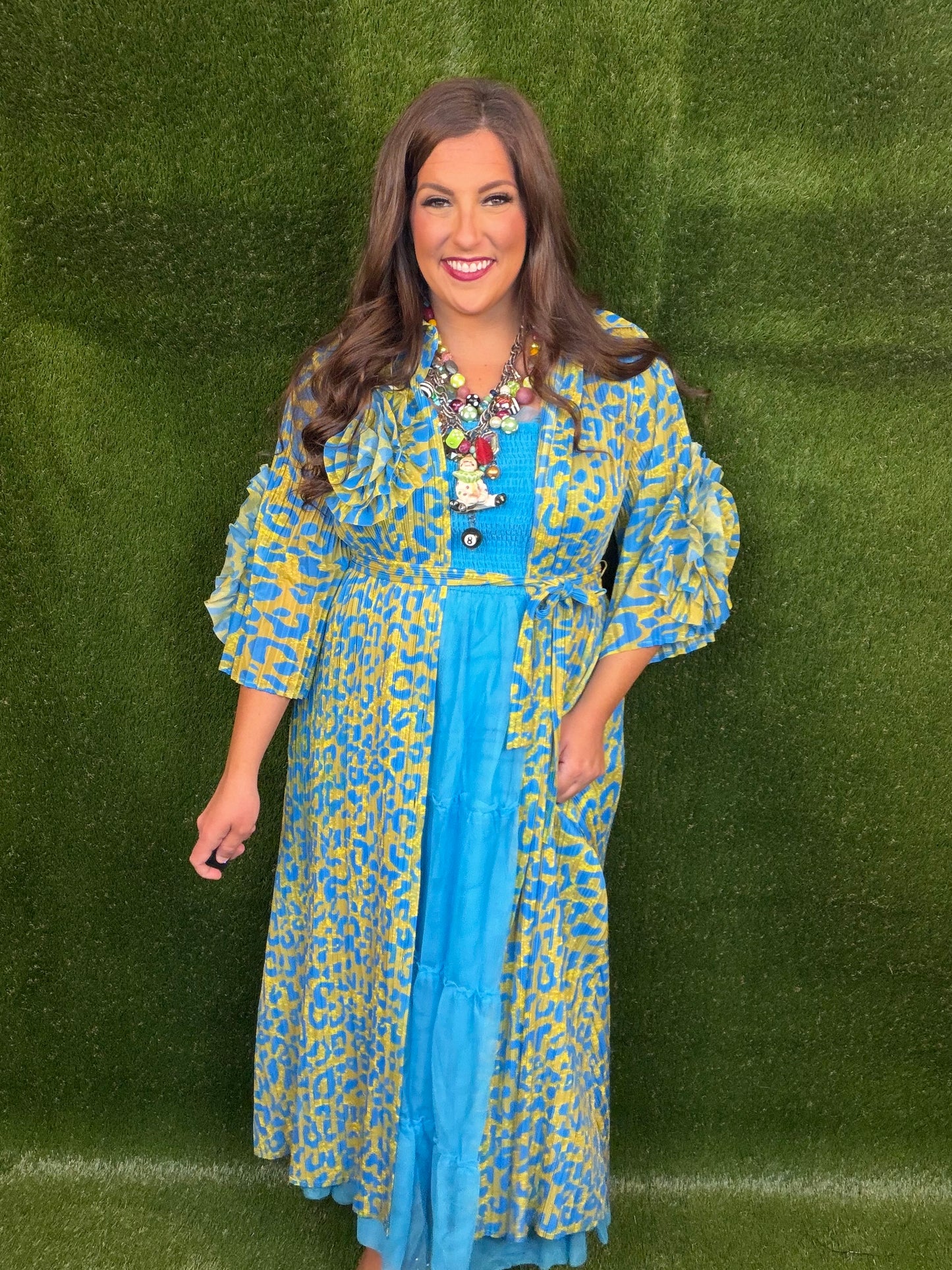 Welcome To The Jungle Leopard Dress - Ocean Blue and Chartreuse Green