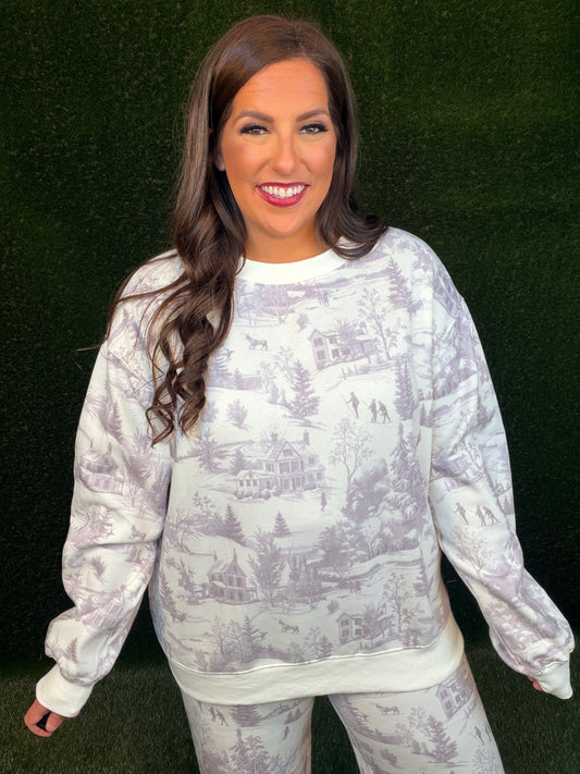 Ski Lodge Printed Sweat Set - Dusty Purple