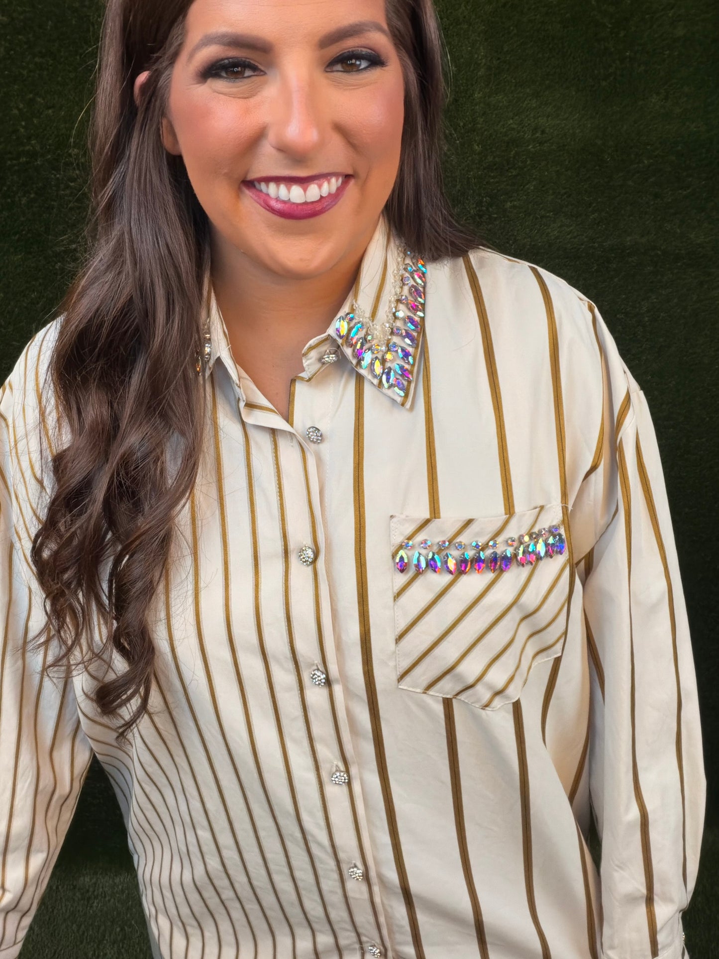 I Mean Business Button-Up - Gold Pinstripe