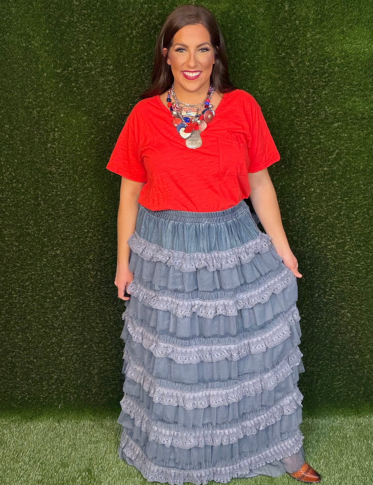 Victorian Romance Maxi Skirt - Chambray