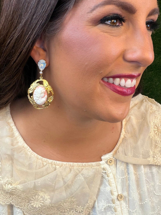 Vintage Cameo Earrings - Pink