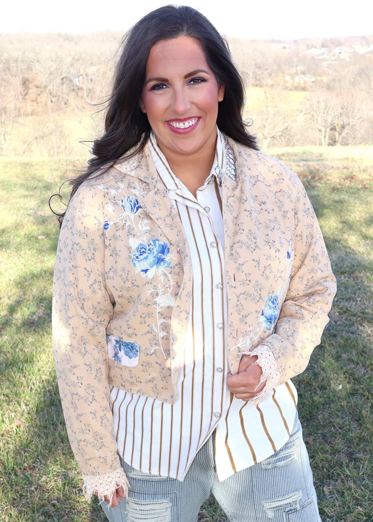 Flora Blue Jacket - Cream