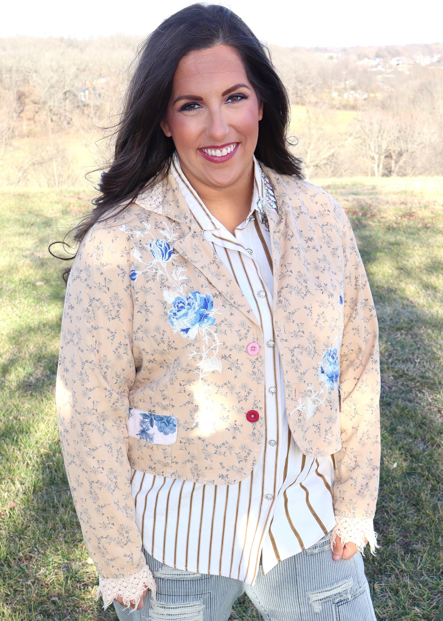 Flora Blue Jacket - Cream