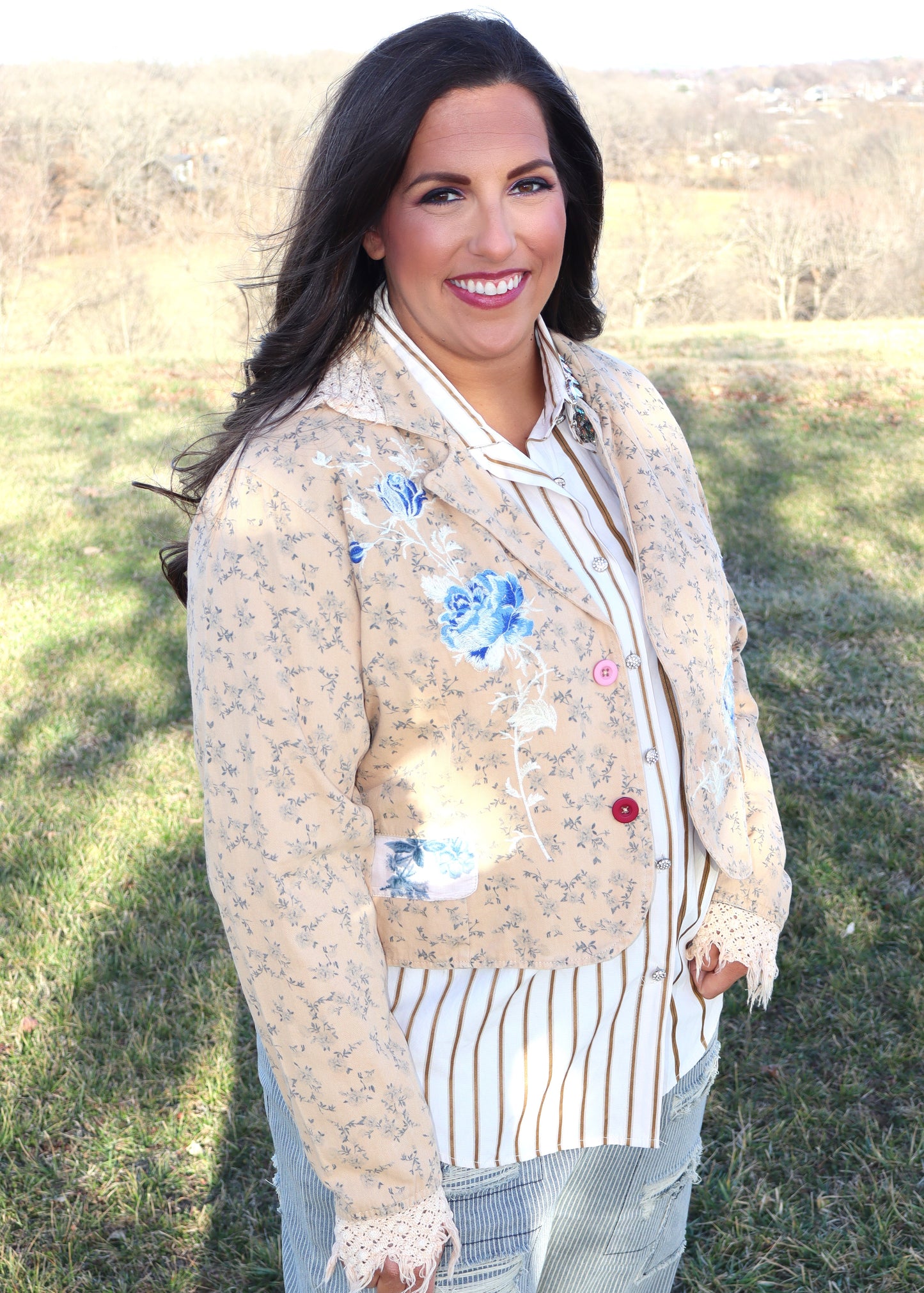 Flora Blue Jacket - Cream