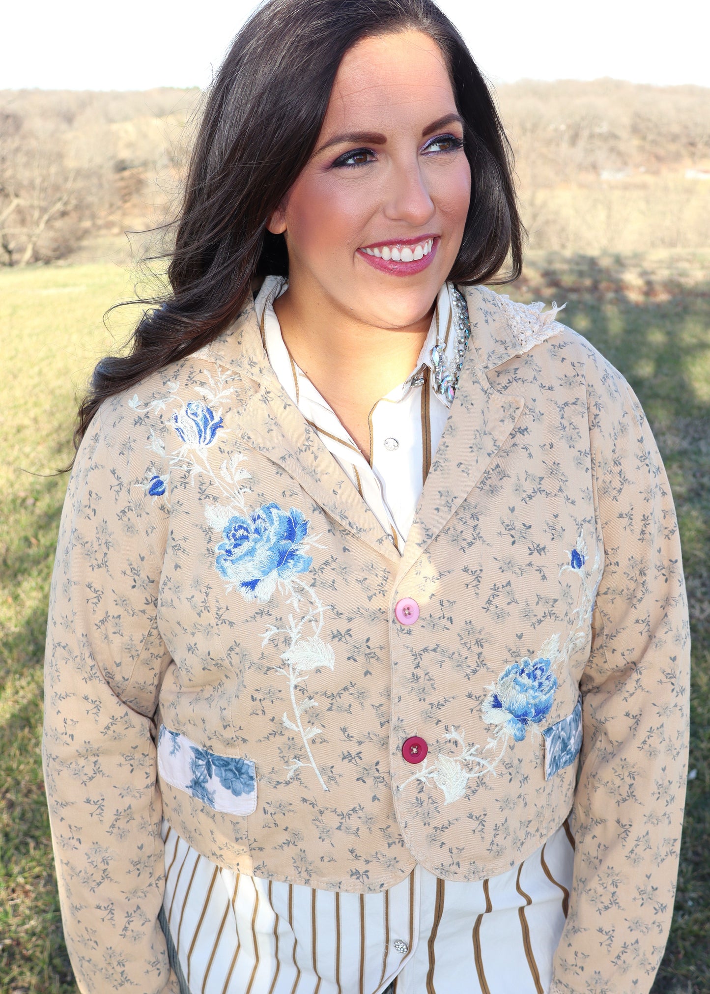 Flora Blue Jacket - Cream