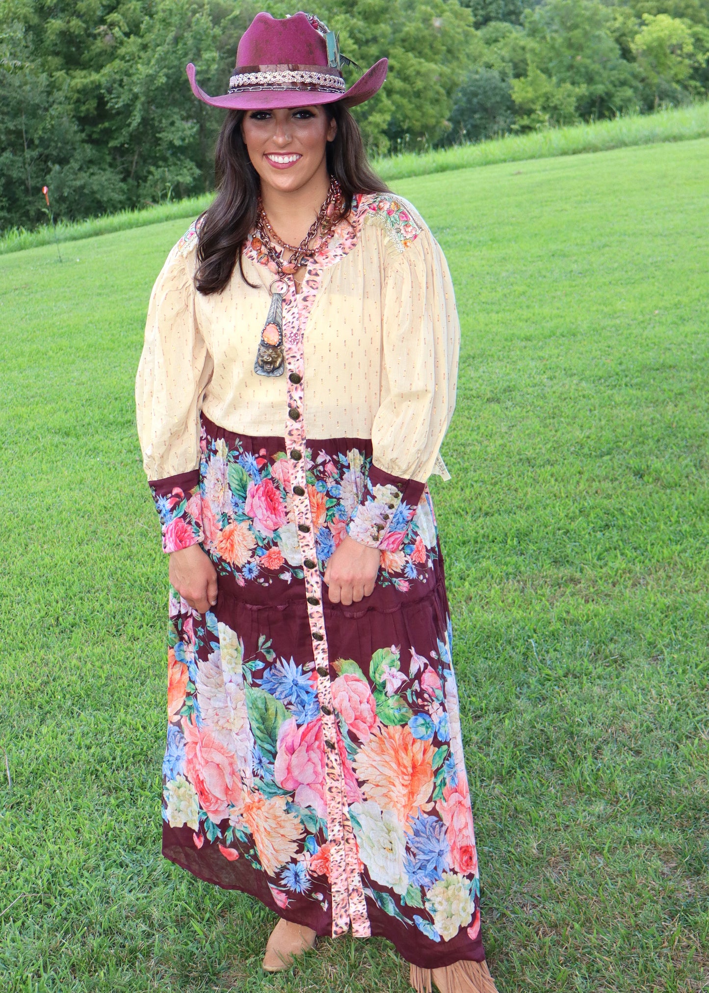 Floral Dreams Maxi Dress/Kimono - Wine