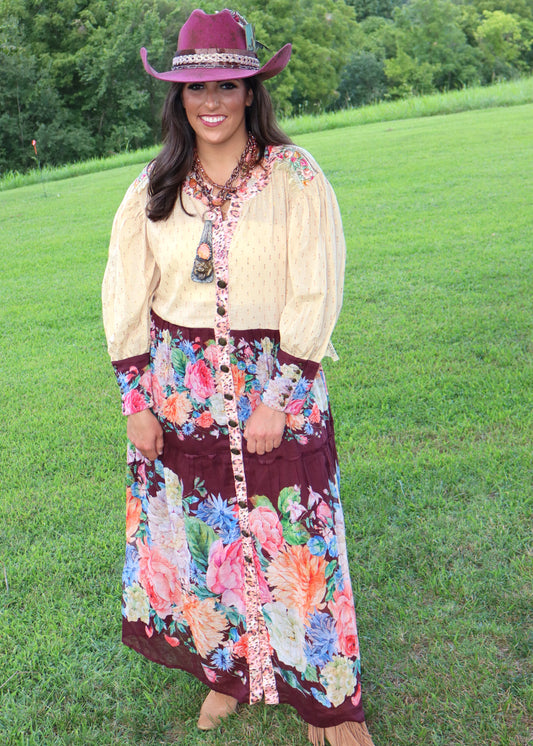 Floral Dreams Maxi Dress/Kimono - Wine